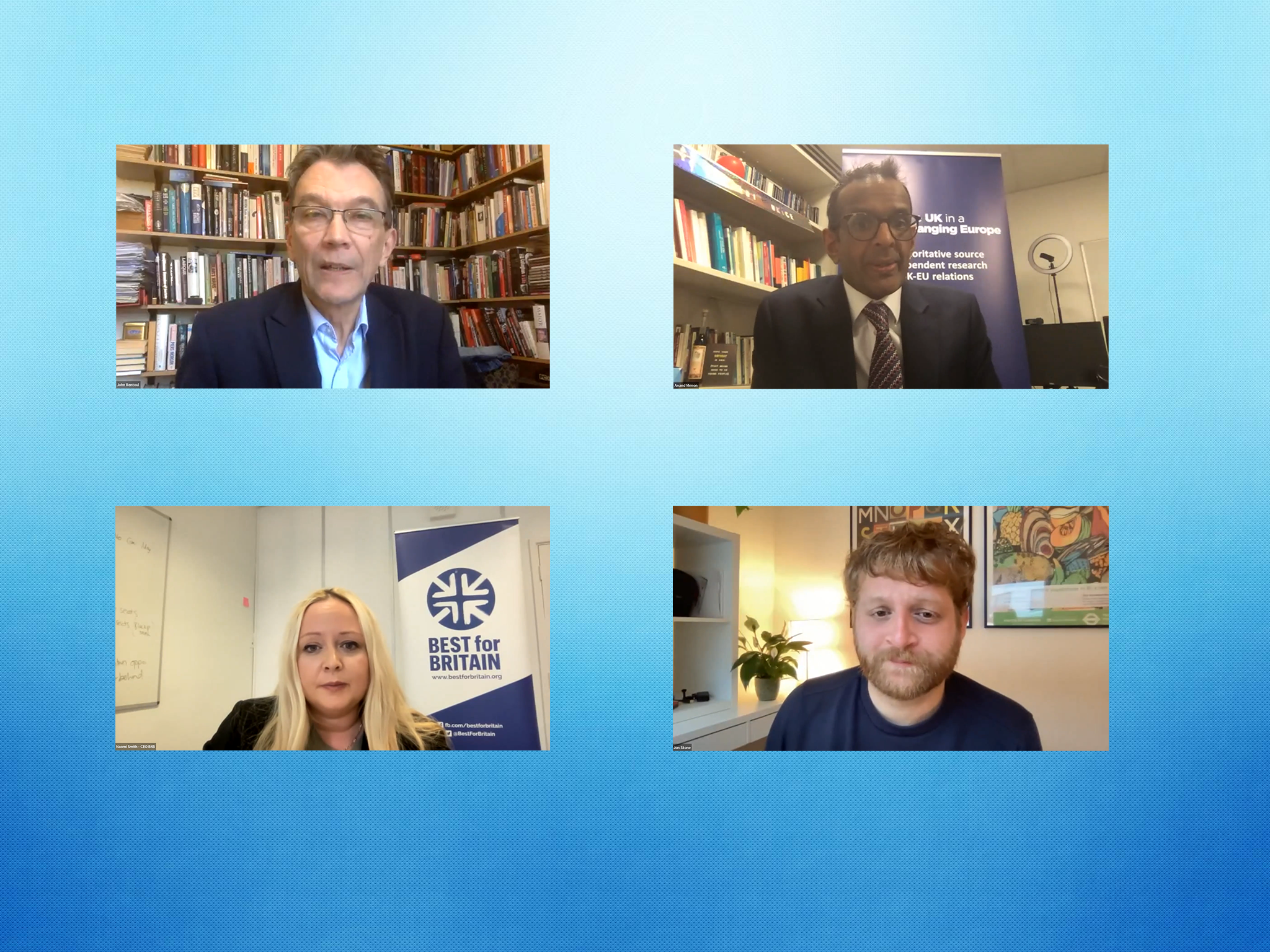 <p>Clockwise from top left: John Rentoul, Anand Menon, Jon Stone and Naomi Smith</p>